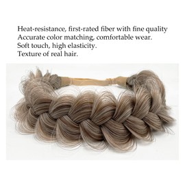 TOECWEGR Diadema trenzada de pelo sintético clásica, trenzada, ancha, trenzada, para boda, accesorio de belleza para mujeres y niñas (algodón melocotón color tostado)