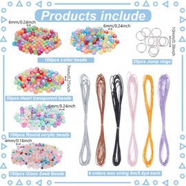FREEBLOSS 436Pcs AcrylicBeads Keychain Making Kit Letter Beads Keychain Beaded Keychain Kit Bead Lanyard for DIY Heart Bead Jewelry Keychain Gift for Mom Women