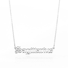 Minegreet Old English Zodiac Necklace for Women, Horoscope Birth Star Sign Letter Astrology Constellation Necklace Birthday Gift (Sagittarius-Silver)