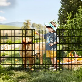 Thealyn Garden Fence Metal Decorative Fence 32 inch H x 28 inch W (5 Panels, Total Length 11.6 ft) with Gate, Dog Fence No Dig Fence Rustproof Animal Barrier Fencing for Dog, Rabbits, and Patio,Yard