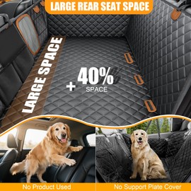 wagjoy Hard Bottom Dog Seat Cover, Dog Car Seat Cover for Back Seat with Tablet Holder and Foldable Food Tray, Waterproof Back Seat Extender for Dogs Suitable for Baby Seats Hold 420 lbs for Car/SUV