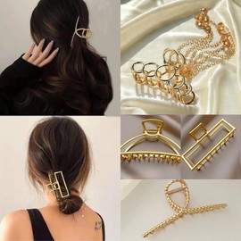 Thick Hair Gold metal Claw Clips Perfect for all Hair Types, Durable for Thick and Thin Hair-Pack of 5