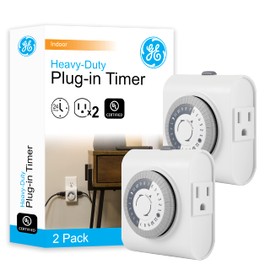 GE 24-Hour Mechanical Outlet Timer with 2 Grounded Sockets - Indoor Use for Lights & Appliances, Daily ON/OFF Cycle, 2-Pack (46211)