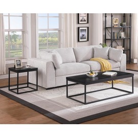 CENSI 18-Inch Black Marble End Table Side Table Coffee Table for Living Room, Modern Industrial Style, Square, Metal and Wood