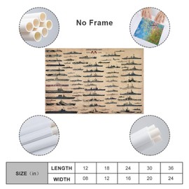 NJYXART US Navy Battleship USA Warship United States of America WW2 Military Collection Home Office Wall Decor Poster Style 12x18inch(30x45cm)