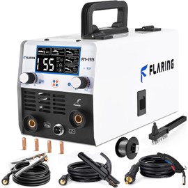 FLARING 155Amp MIG Welder, 110V Flux Core Welder Flux MIG/Lift TIG/Stick 3-in-1 Large LED Digital Display Welding Machine IGBT Inverter Gasless Welder Update FM155
