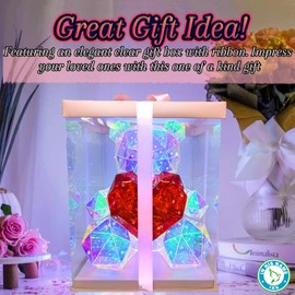 In His Name LED Teddy Bear Night Light Colorful LED Light Up Bear with Red Heart for Kids Room Premium Bedside Nursery Decor Cute Lamp for Toddler Unique Gifts Spring Decor