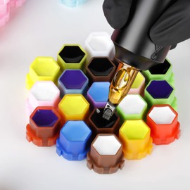 200pcs Tattoo Ink Cups, Multicolor Tattoo Ink Cup Set, Professional Portable Splicable Tattoo Color Cup Honeycomb Shape Spliceable AntiRollover Spill Tattoo Pigment Cup for Artist Novice(Brown)