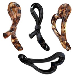 EIHI Pack of 4 Banana Hair Clips in Black and Dark Brown with Butterfly and Heart Design, Vintage Banana Clip, Ponytail Hair Clip, Thick Hair, Banana Clip