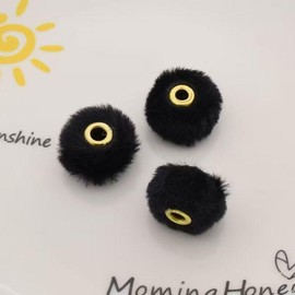 【B90】Qty 100 DIY accessories Straight hole hair ball loose bead Teddy ball big hole bead mobile phone chain decorative chain beaded:_Black HX191015 100PCS