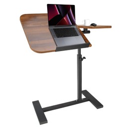 COBATANG COBATANG Adjustable Overbed Table, Split Top Tilting Overbed Bedside Table with Swivel Hidden Wheels, Mobile Laptop Computer Standing Desk, Portable Side Table for Home and Hospital Use (Walnut)