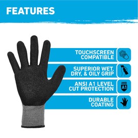 Gorilla Grip A1 Precision Grip, Cut Resistant Work Gloves, Nitrile Coated, Grey - X-Large (27223-212B)