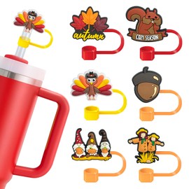 6 Pack Thanksgiving Straw Cover Cap for Stanely Cups 40oz Fall Straw Topper for Tumbers Turkey Maples