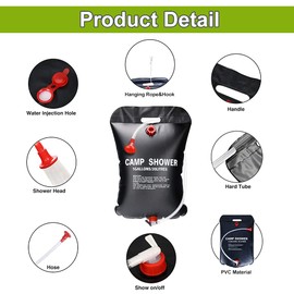 CBROSEY Camping Shower Solar Shower Bag, Solar Shower Bag, Camping Shower Bag, Solar Heating Camping Shower Bag, Portable Shower Bag for Outdoor Travel, Mountaineering and Hiking