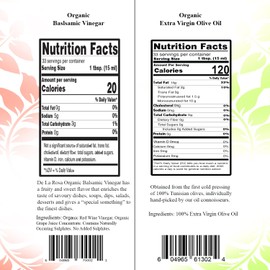 De La Rosa Organic Balsamic Vinegar & Organic Extra Virgin Olive Oil, 100% Pure, Vegan, Kosher, Non-GMO & Gluten Free, Great for Salad Dressings, Marinades & More 16.9 Oz (Pack of 2)