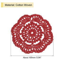 sourcing map Crochet Doilies, 4Pcs 4" Cotton Woven Fabric Coasters, Lace Round Handmade Coasters with Floral Pattern for Wedding Party Decoration (Dark Red)