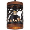 Rustic Bear Pendant Light, 1-Light Farmhouse Wood and Metal Cage
