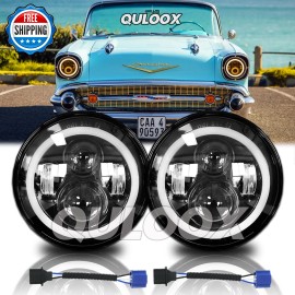 QULOOX Pair 7" Inch Round LED Headlights Hi/LO Sealed Beam For Chevy Bel Air 1955-1957