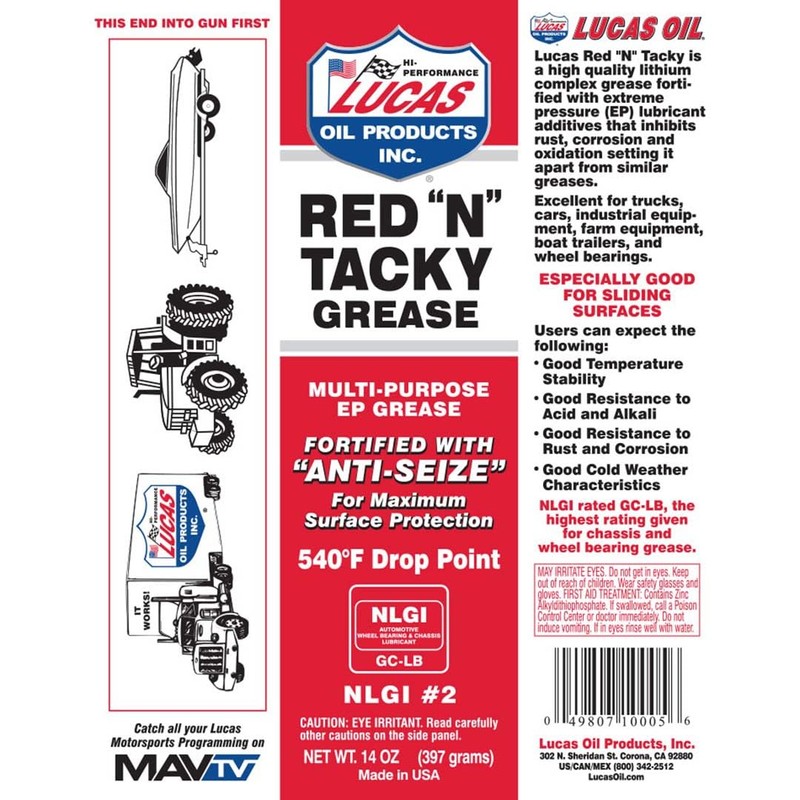 Lucas Oil 10005 Red N Tacky Grease - 14 Ounce