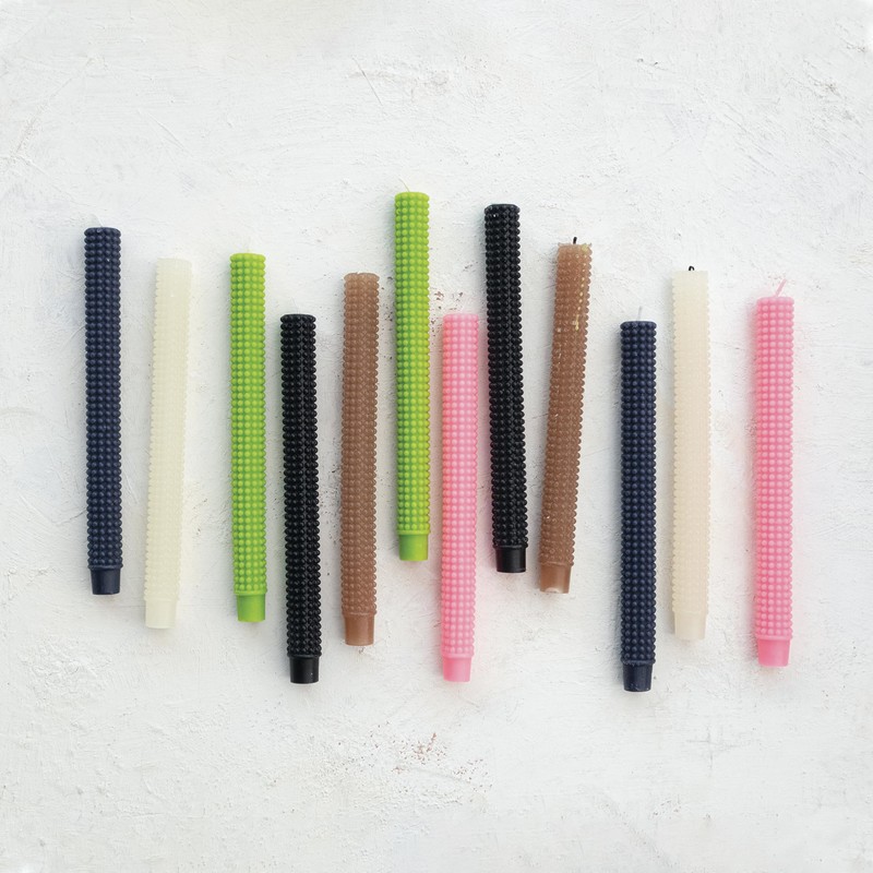 Creative Co-Op Hobnail Taper Candles in Box, Navy Blue, Set