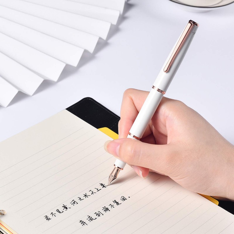 Pluma estilográfica Hong Dian 920 de metal blanco, punta extra