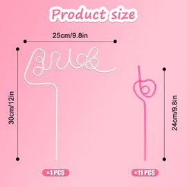 Pack of 12 Bride Cup Straws, Reusable Funny Drinking Straws with 1 Bridal Straw and 11 Heart-Shaped Straws for Bridal Shower, Engagement, Wedding Party