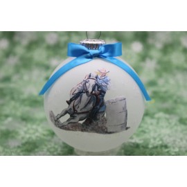 H101 Hand-made Christmas Ornament - horse - gray barrel racer light blue