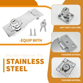 Ecginmay 2 Pack 4 Inch Hasp Lock Latch with Keys,Stainless Steel Keyed Hasp Locks,Twist Knob Keyed Locking Hasp with Screws,Door Lock Hasp Latchs for Cabinet Drawer,Silver