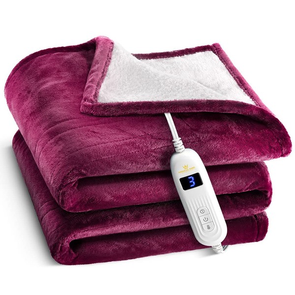 Medical king Heated Blanket, Machine Washable Extremely Soft & Comfortable Electric Blanket Throw Fast Heating with Hand Controller 10 Heating Settings & auto Shut-Off (Red, 50 x 60)