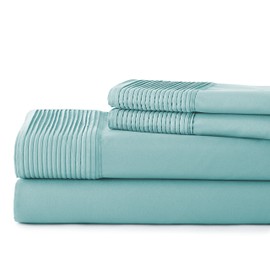 Southshore Fine Living, Inc. Vilano Pleats - 21 Inch Extra Deep Pocket, 4-Piece Sheet Set, King, Sky Blue