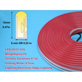 YXHL DC12V Red Silicone LED Neon Rope Light, Waterproof for Indoor & Outdoor Decoration DIY Signboard, 50 FT/15 Meters with Fittings