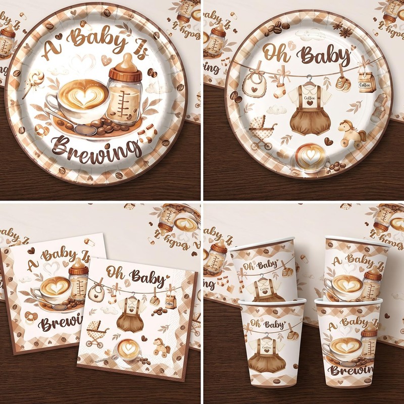 A Baby is Brewing Tableware Set, Coffee Theme Baby Shower
