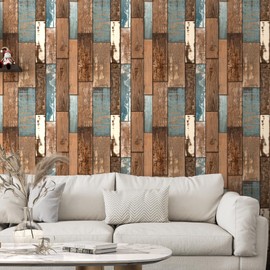 Theper Blue Brown Wood Wallpaper Vintage 17.7"×78.8"Wood Grain Contact Paper Peel and Stick Wallpaper Self Adhesive Removable Wallpaper Wood Contact Paper for Cabinets Furniture Vinyl Waterproof Film