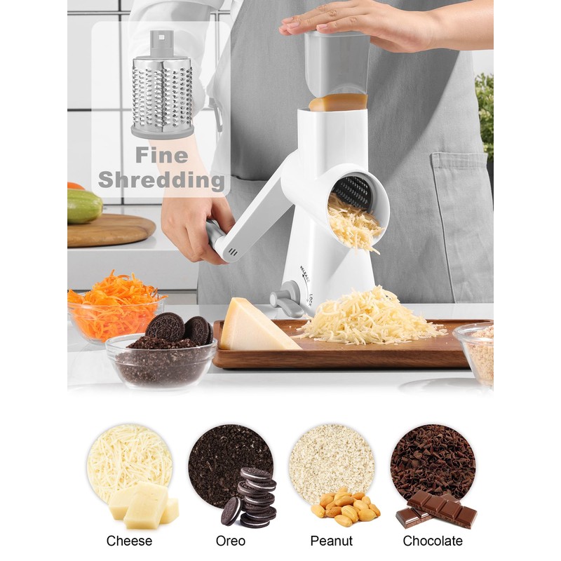 GDL Rotary Cheese Grater,Vegetable Grater for Kitchen with Three Interchangeable