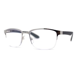Mens 3-focal Metal Half Rim Narrow Rectangular Progressive Reading Glasses +2.5 Silver Grey