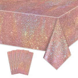 APUXXJUPA 4 Pack Rose Gold Tablecloth, Rectangle Birthday Tablecloth Pink and Gold Table Covers for Girls 18th Birthday Decorations Bridal Wedding Party Supplies, 130 x 220 cm (4, Rosegold)