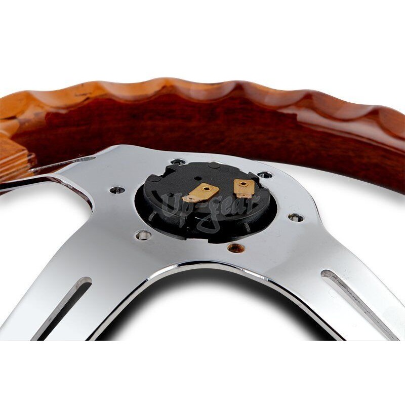 Up_Gear_Performance Universal 350MM 6-Hole Class Dark Wood Grip Chrome 3-Spoke