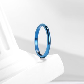 THREE KEYS JEWELRY 2mm Blue Plated Basic Tungsten Carbide High Polished Wedding Band Engagement Ring for Women Comfort Fit Simple Unisex 9