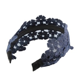 YAZILIND Stylish Lady Lace Floral Embroidery Wide Alice Band Headband Hairband for Women Decor Blue