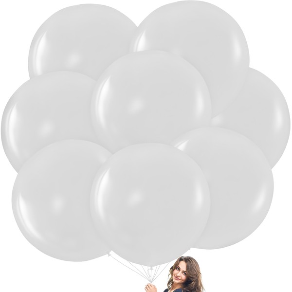 Prextex White Giant Balloons - 8 Jumbo 36 Inch White Balloons for Photo Shoot, Wedding, Baby Shower, Birthday Party and Event Decoration - Strong Latex Big Round Balloons - Helium Quality