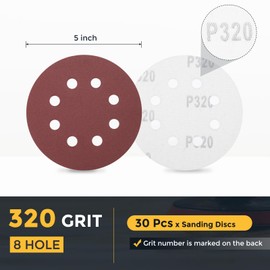 HARFINGTON 30 Pcs 5 Inch Sanding Disc 8 Hole 320 Grit Hook and Loop Sandpaper Random Orbital Sander Pads for Woodworking Automotive Metal Polishing