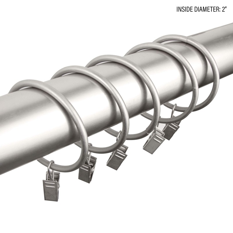 Rod Desyne 2 inch Curtain Rings w/Clip - Satin Nickel
