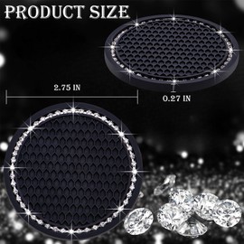 MEAJOO 2PCS Bling Cup Holder Coaster, 2.75 Inch Auto Car Cup Holder Insert Coasters, Soft Silicone Anti-Slip Shockproof, Universal Vehicle Interior Accessories for Women Girls (Black & White)