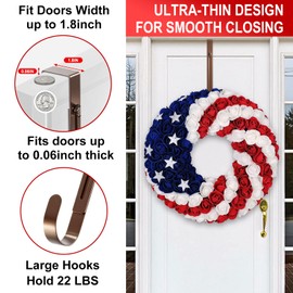 ZYSUN 2-Pack Adjustable Wreath Hangers for Front Door Decor, 12.5-20" Heavy Duty Metal Over The Door Hooks (22 lbs) for Easter & Welcome Signs, Ultra-Thin Scratch-Free Holder for Tall & Storm Doors