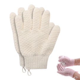 【Pokumil】Bathing Gloves 2-Piece Set Five-Toed Bath Gloves Exfoliating Foaming Easy to Use with Both Hands Gentle on Skin Callus Removal Reusable Body Odor Prevention Bathing Essentials Unisex (White)