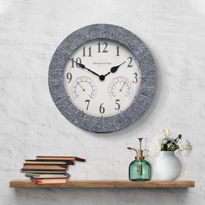 Presentime & Co Sandstone Outdoor Clock with Thermometer & Hygrometer