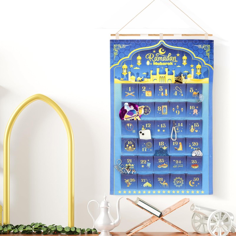 DPKOW Ramadan Advent Calendar 30 Pockets, Linen Fabric Ramadan Hanging