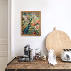 Framed Vintage 3D Textured Wall Art - Colorful Hummingbird Floral Wall Decor - Hand Painted Sandstone Nature Botanical Picture for Living Room Bedroom Home Decor 8x10 inch