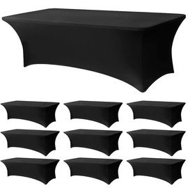 Lemict 10 Pack 8FT Rectangular Spandex Tablecloth,Wrinkle Resistant Fitted Cover for 96x30 inch Banquet Table Cloth, Washable Stretch Fabric for Party, Events, Wedding, Vendor - Black