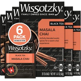 Wissotzky Masala Chai Black Tea (6 Pack - 120 Tea Bags) | Aromatic Chai Tea | Antioxidant Rich | Comforting Tea | Black Tea Bags